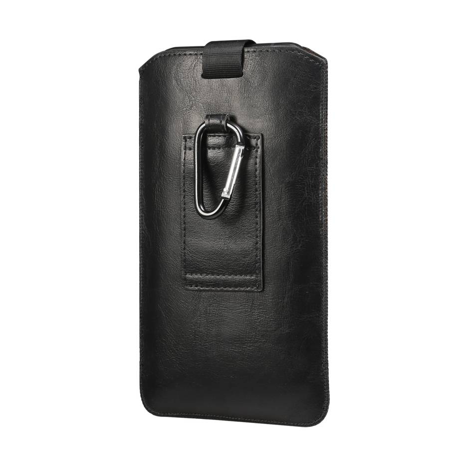 Ultra-thin Simple Drawstring Horizontal Plate Hanging Waist Phone Waist Pack Leather C ... (Black)