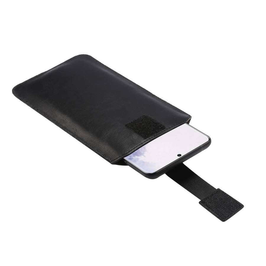 Ultra-thin Simple Drawstring Horizontal Plate Hanging Waist Phone Waist Pack Leather C ... (Black)