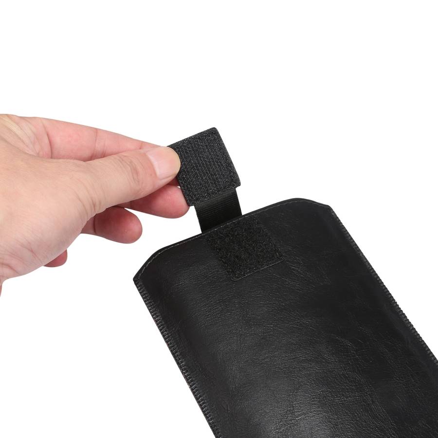 Ultra-thin Simple Drawstring Horizontal Plate Hanging Waist Phone Waist Pack Leather C ... (Black)