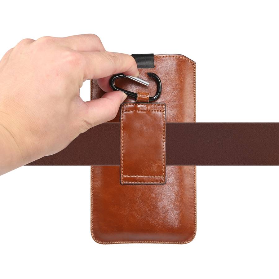 Ultra-thin Simple Drawstring Horizontal Plate Hanging Waist Phone Waist Pack Leather ... (Coffee)