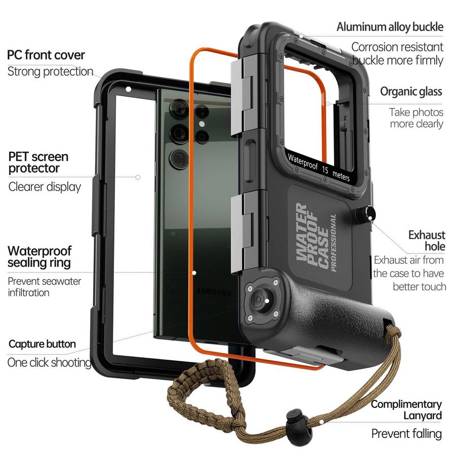 RedPepper 4th Generation Diving Protective Case, Waterproof depth: 15m(Black)