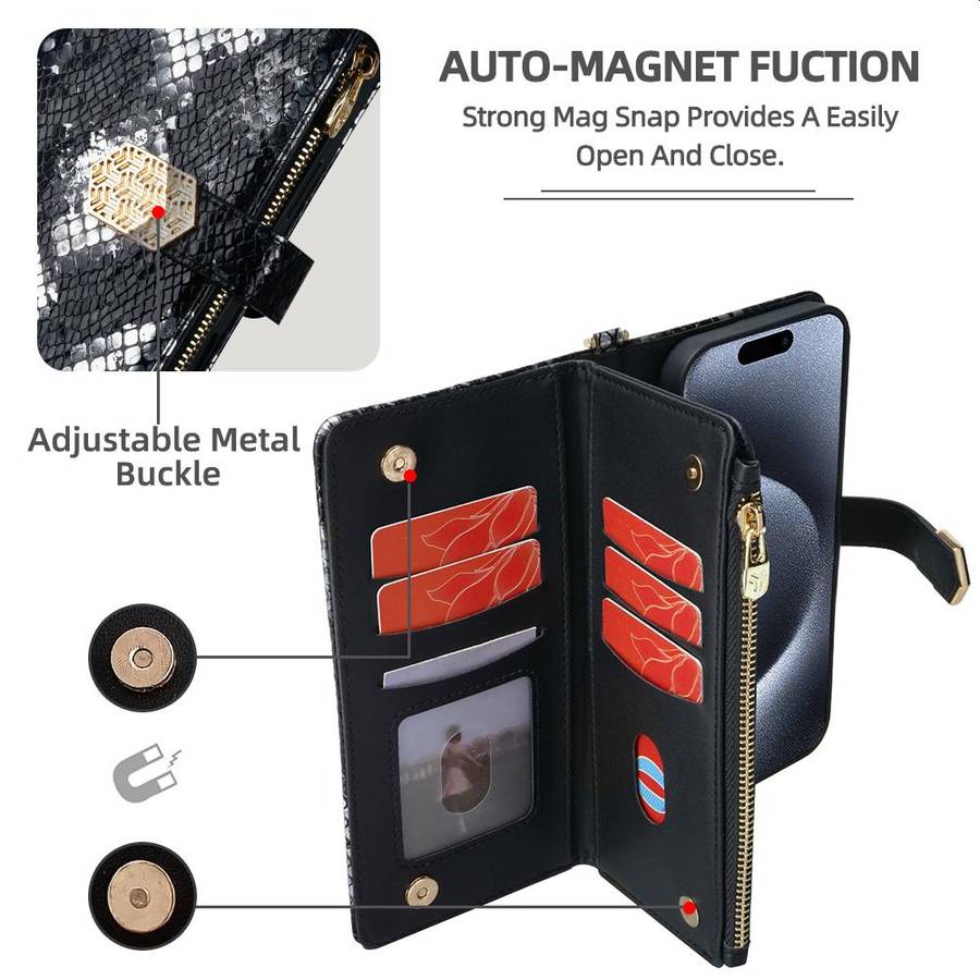 For Redmi K80 Ultra Crossbody Handle Snake Texture Leather Phone Case(Black)