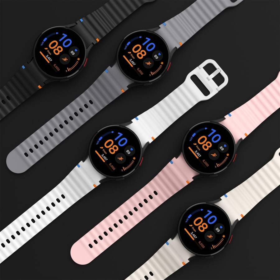 For Samsung Galaxy Watch FE / 7 / 6 / 5 / 4 xDfind Wavy Grain Stitched Colorful Buckle ... (White)