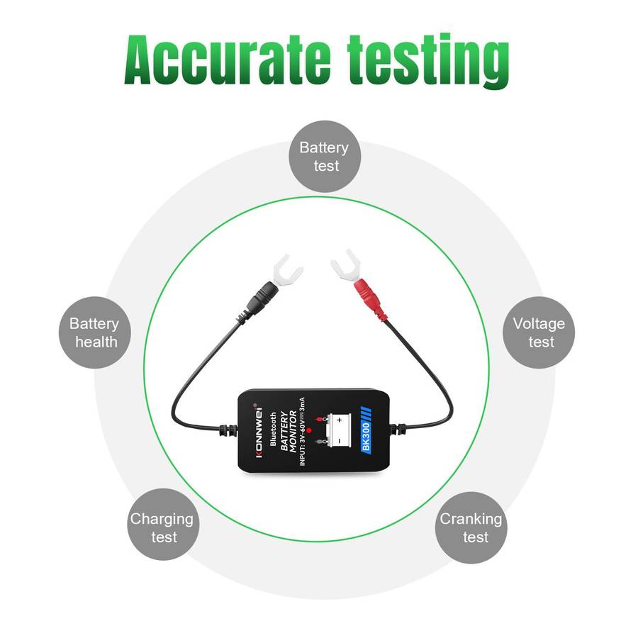 KONNWEI BK300 6V / 12V / 24V Car Bluetooth 5.0 Battery Monitor Diagnostic Tool(Black)
