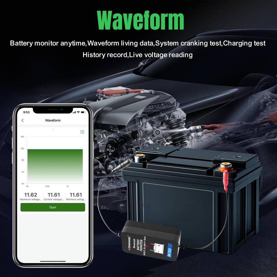 KONNWEI BK300 6V / 12V / 24V Car Bluetooth 5.0 Battery Monitor Diagnostic Tool(Black)