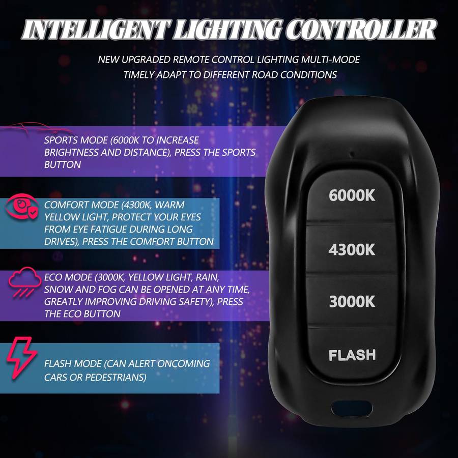 9005 2pcs/Pack 60W 8000LM 6000K Three Color Remote Control Car LED Headlight Bulb