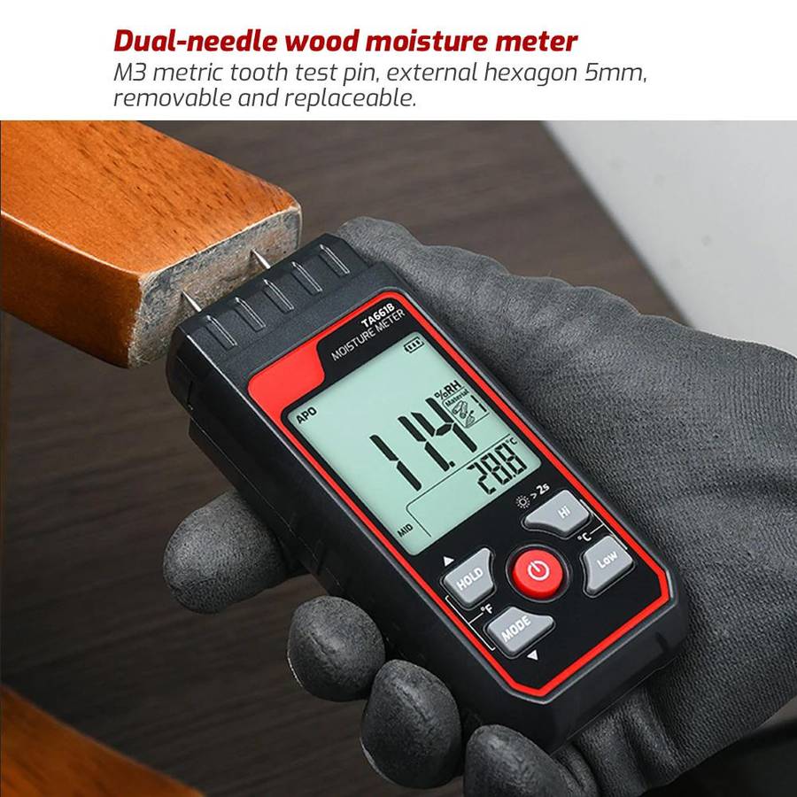 TASI TA661B Wood Moisture Meter Quickly Measure Moisture Content Tester Temperature Humidity Detecto