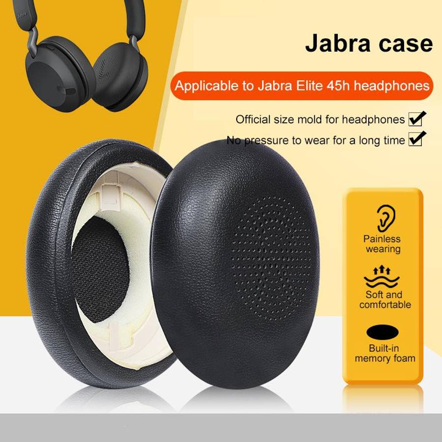 1 Pair Protein Leather Earpads For Jabra Evolve2 65 / Evolve2 40 SE / Elite 45H(Black)