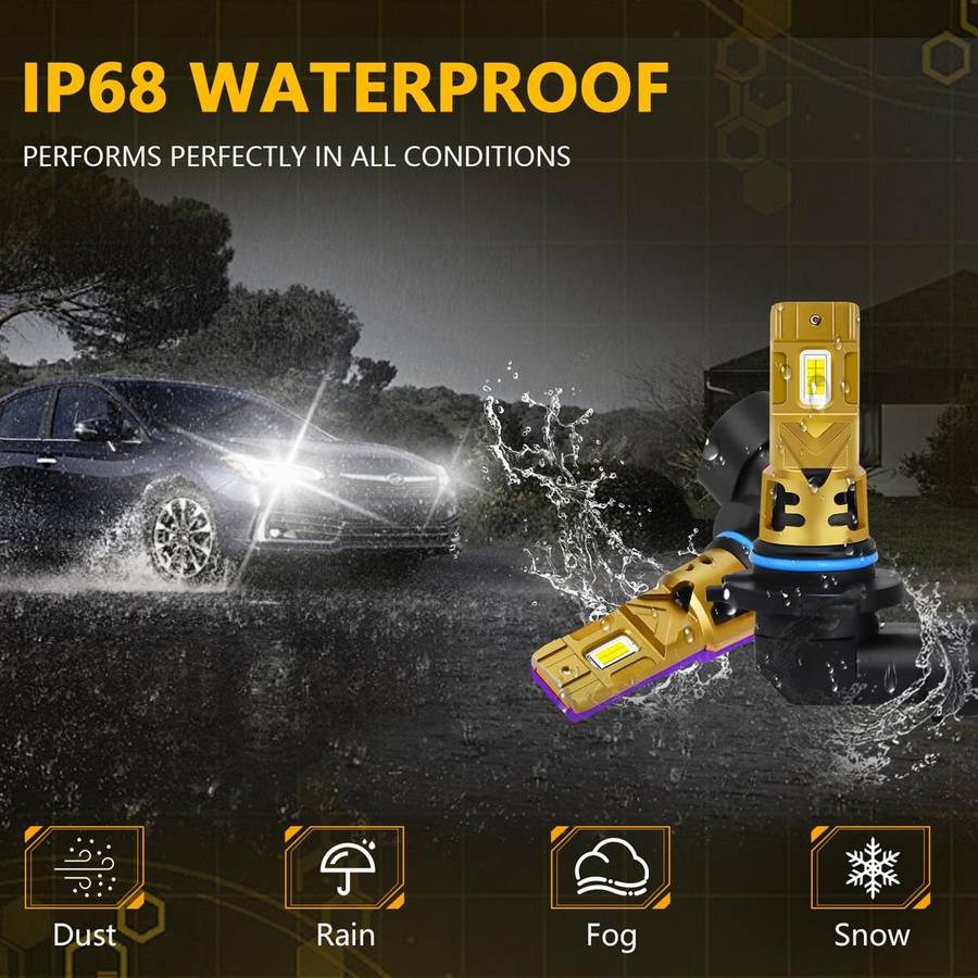 9006 2pcs/Pack 35W 3000LM 6500K IP68 Waterproof Car LED Headlight Bulb(Gold)