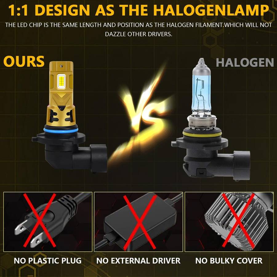 9006 2pcs/Pack 35W 3000LM 6500K IP68 Waterproof Car LED Headlight Bulb(Gold)