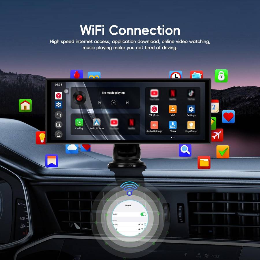 10.25 inch Android 15 2G+32G Car Reversing Display Monitor Screen Without Rear View Camera WiFi Vers
