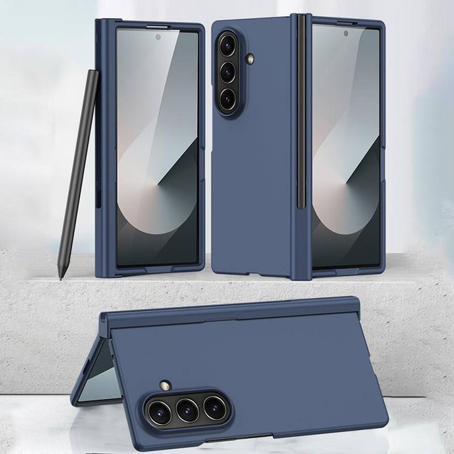 For Samsung Galaxy Z Fold7 5G Integrated Pen Slot Hinge Folding Phone Case, No Stylus(Blue)