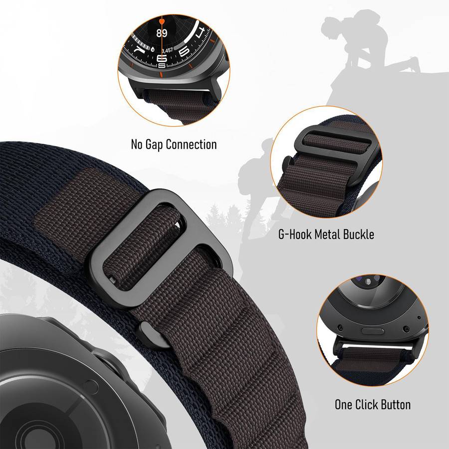 For Samsung Galaxy Watch Ultra 47mm xDfind Black Buckle Loop Nylon Watch Band(Midnight Blue)