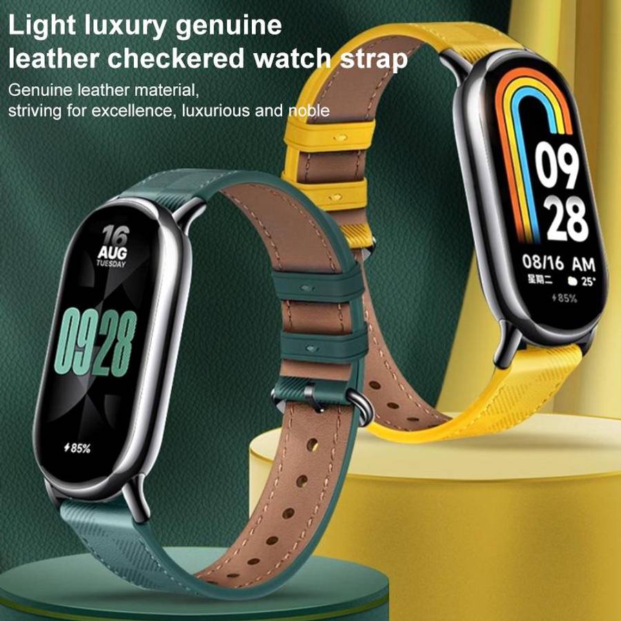 For Xiaomi Smart Band 10 / 9 / 8 xDfind Plaid Texture Leather Watch Band(Dark Brown)