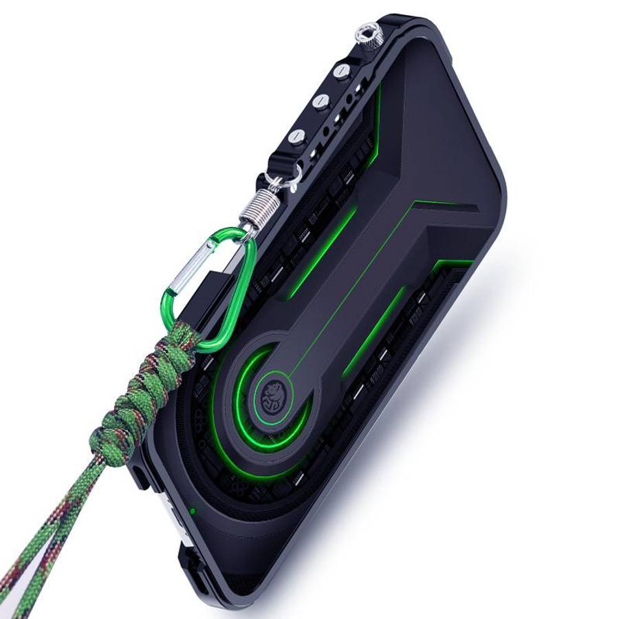 For Samsung Galaxy S24 FE 5G Trigger Design Hollow Metal Frame Phone Case with Lanyard(Black)