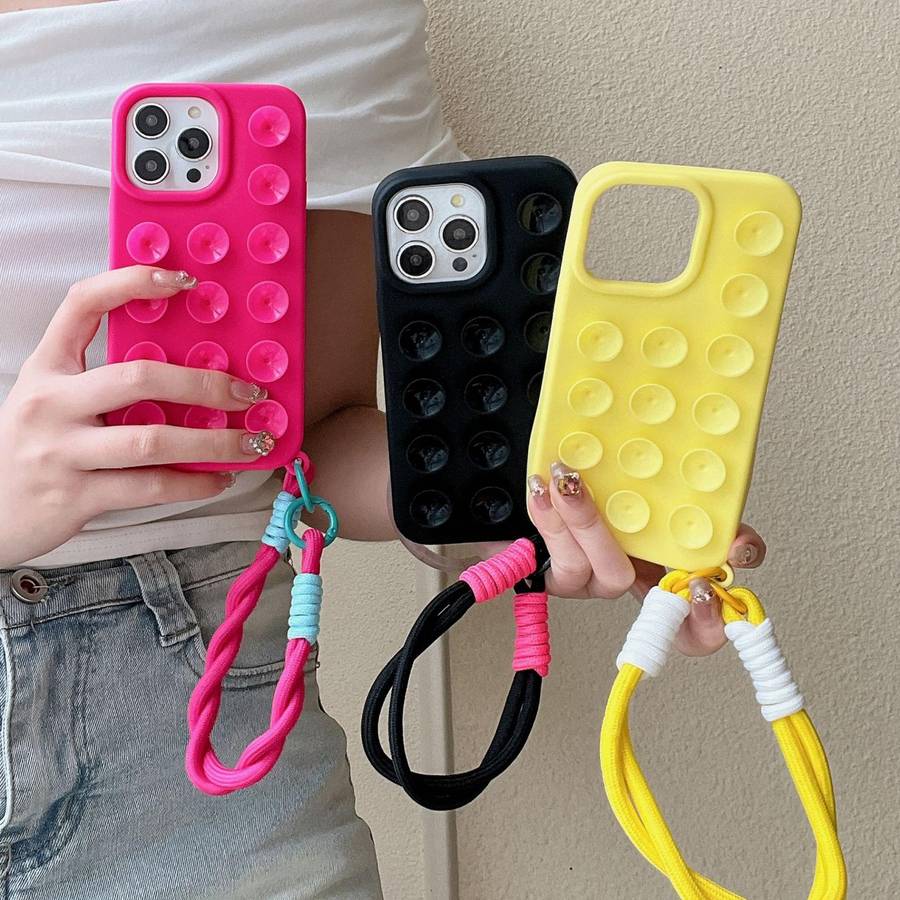 For iPhone 16 Plus Simple Suction Cup Silicone Phone Case with Lanyard(Purple)