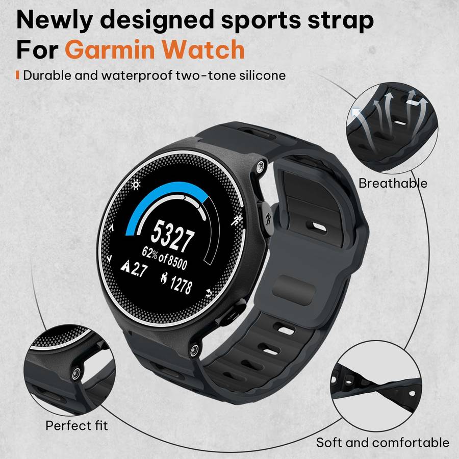 For Garmin Forerunner 220/735/735XT/230/235 xDfind Flat-head Dual-color Silicone W ... (Ash+Black)