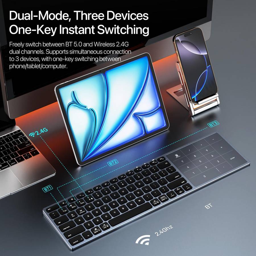 DUX DUCIS LK Pro Series Universal Dual-Mode Aluminum Alloy Wireless Keyboard With Touch Digital Pane