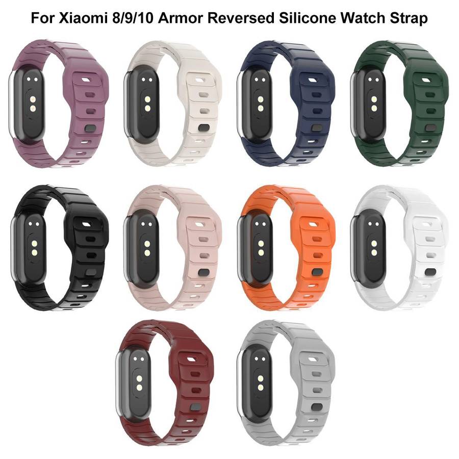 For Xiaomi Smart Band 10 / 9 / 8 xDfind Armor-Style Reverse Buckle Silicone Watch Band(Grey)