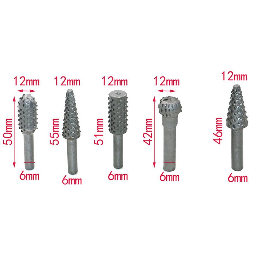 5 PCS/Set Woodworking Wood Carving 6mm Shank Rotating Embossed Grinding Head File Rasp Drill Bits
