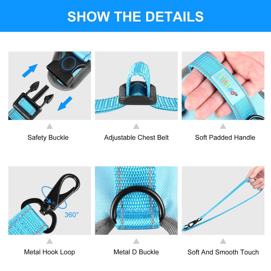 FunAdd Traction Rope Reflective Breathable Nylon Pet Vest Dog Harness, Size: S (Blue)