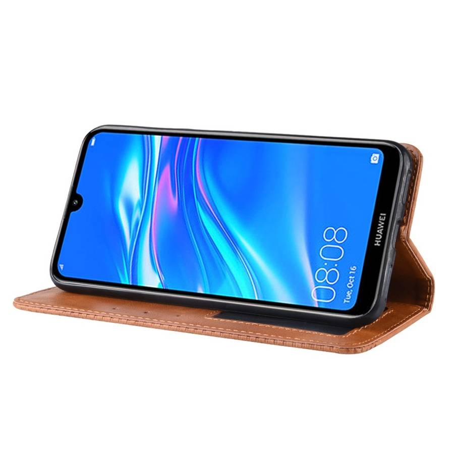 Magnetic Buckle Retro Texture Horizontal Flip Leather Case for Huawei Y7 (2019) / Y7 P ... (Brown)
