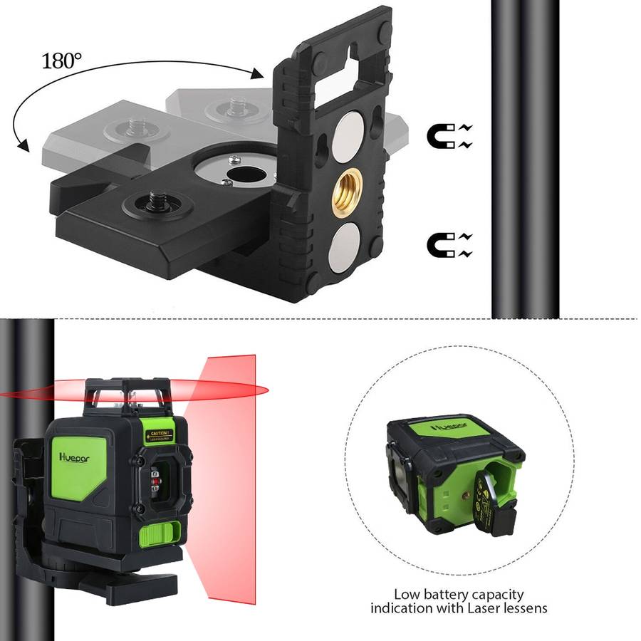 901CR H360 Degrees / V130 Degrees Laser Level Covering Walls and Floors 5 Line Red Beam IP54 Water /