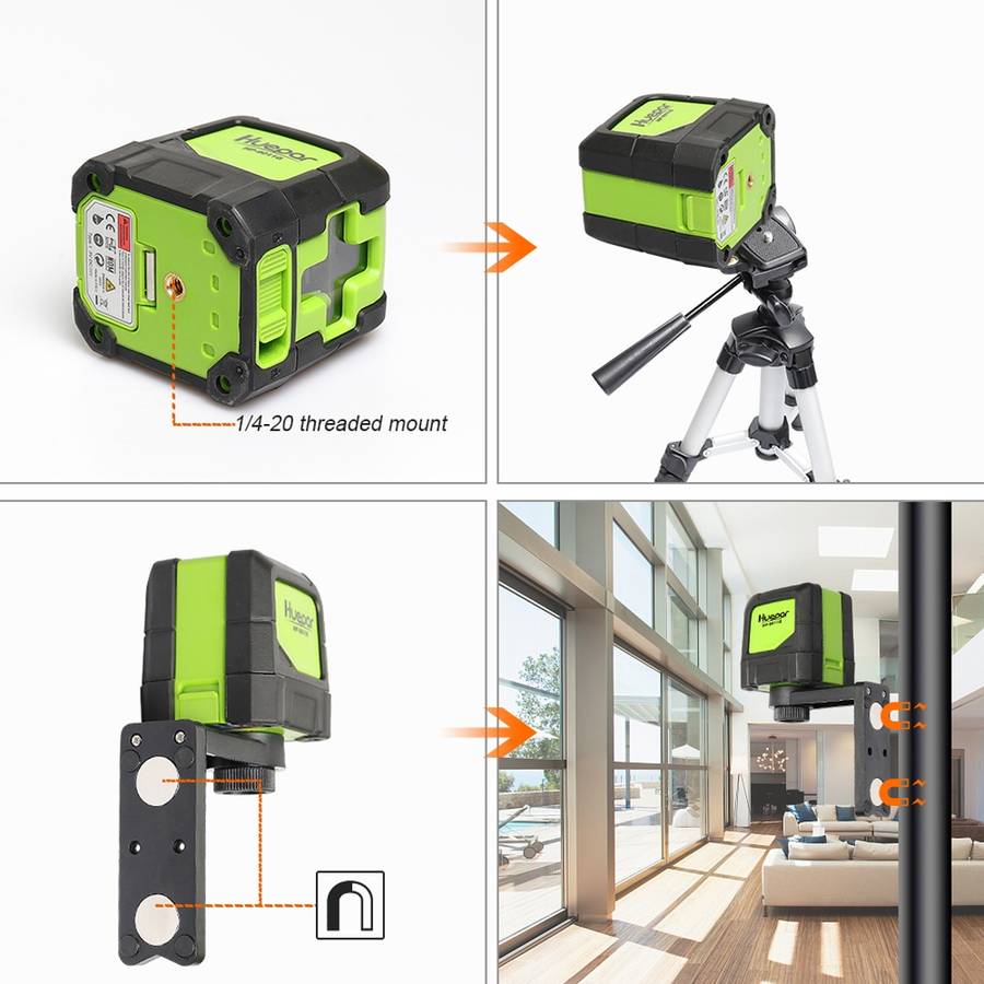 9011G 1V1H 15mW 2 Line Green Beam Laser Level Covering Walls and Floors(Green)
