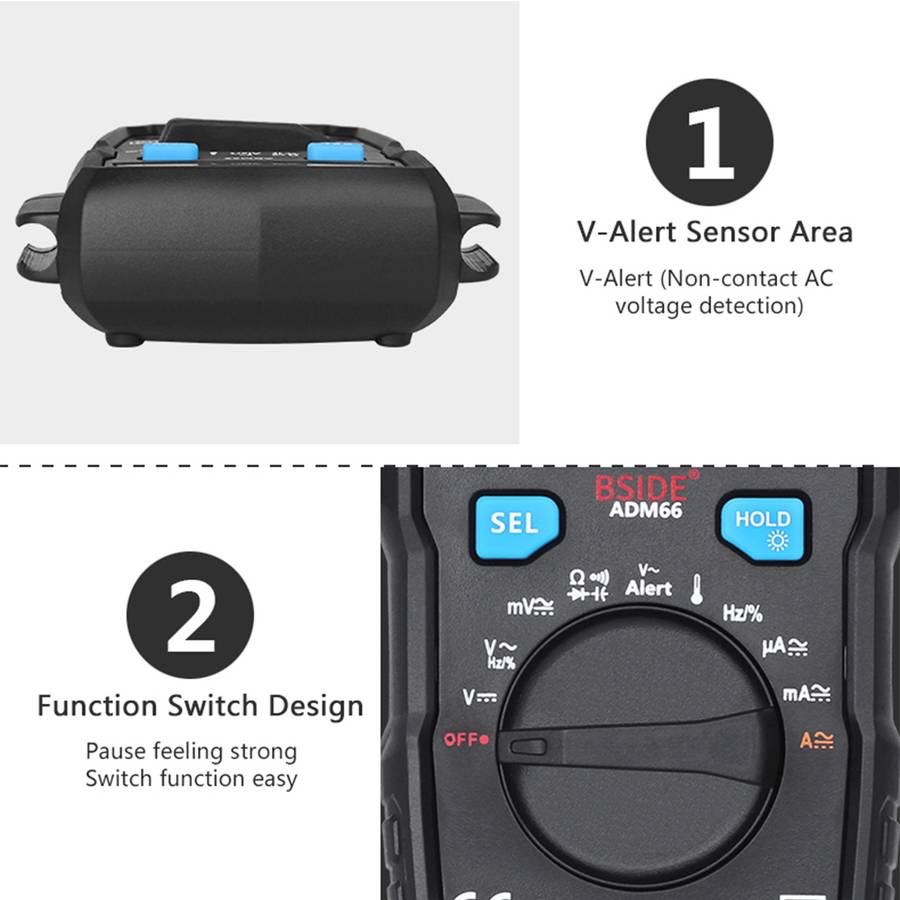 BSIDE ADM66 Handheld Household 6000 Count AC / DC Current Voltage Capacitor Automatic Range Multimet