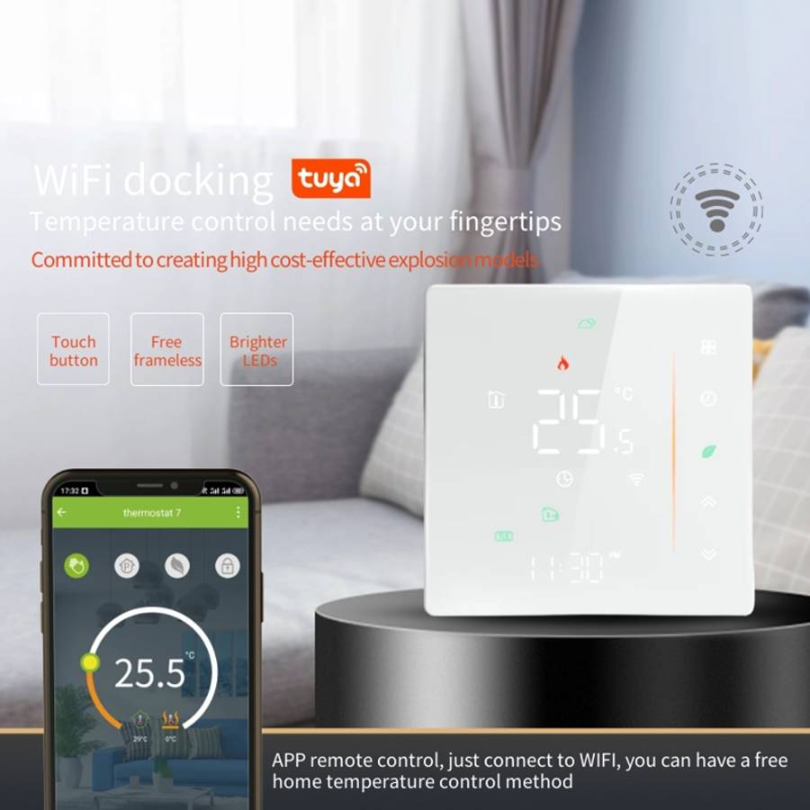 BHT-006GALW 95-240V AC 5A Smart Home Heating Thermostat for EU Box, Control Water Heating with Only