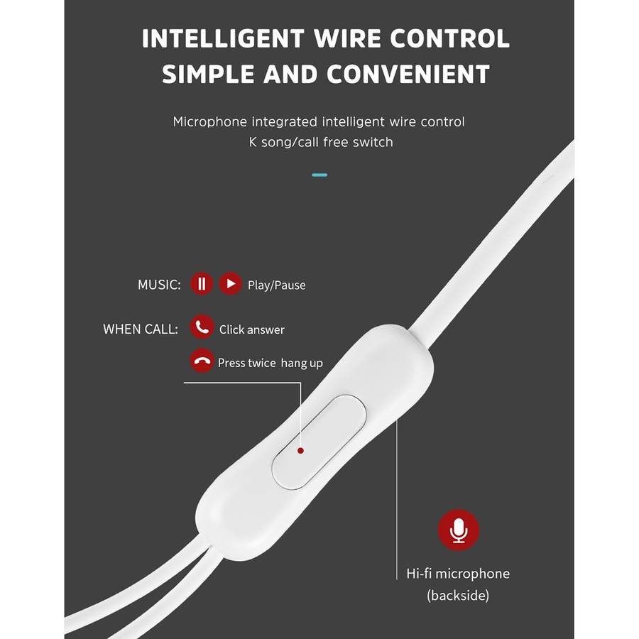 KIVEE KV-MT50 3.5mm Jack Wire-controlled Wired Music Earphone, Supports Calls, Cable L ... (White)