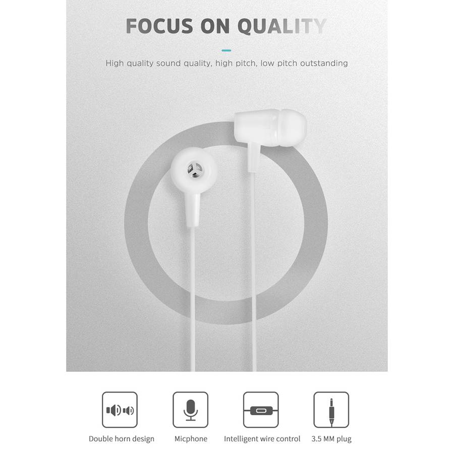 KIVEE KV-MT50 3.5mm Jack Wire-controlled Wired Music Earphone, Supports Calls, Cable L ... (White)