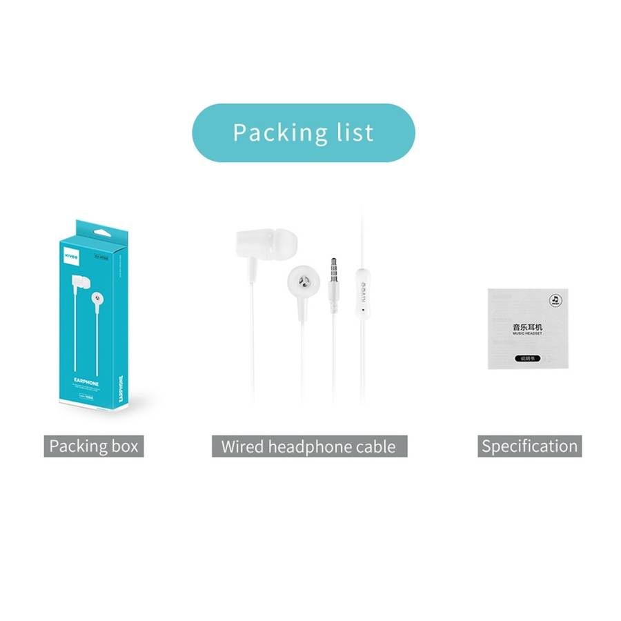 KIVEE KV-MT50 3.5mm Jack Wire-controlled Wired Music Earphone, Supports Calls, Cable L ... (White)