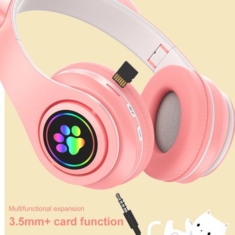 B39 Cat Ear Design LED Gradient Light Wireless Bluetooth Headset(Red)