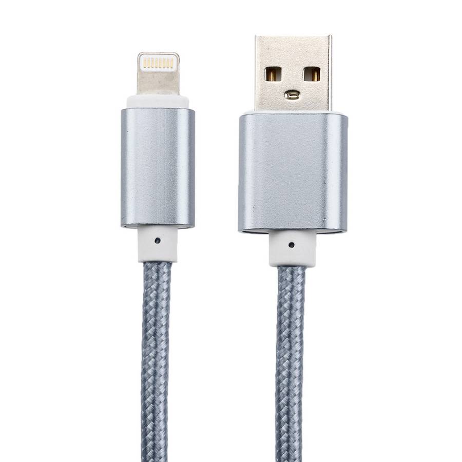 2m Woven Style Metal Head 84 Cores 8 Pin to USB 2.0 Data / Charger Cable(Silver)