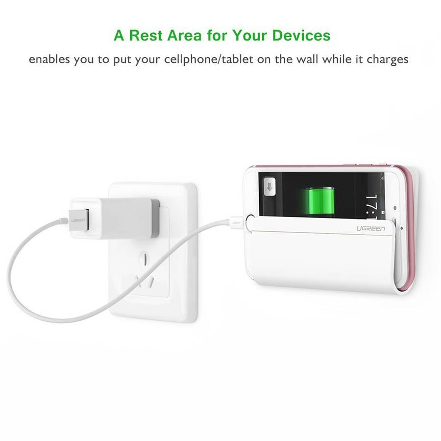 UGREEN Phone Charging Holder Wall Dock with Sticker For iPhone, Samsung, Lenovo, Sony ... (Silver)