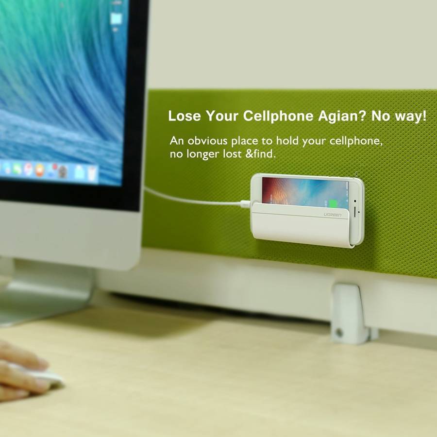 UGREEN Phone Charging Holder Wall Dock with Sticker For iPhone, Samsung, Lenovo, Sony ... (Silver)