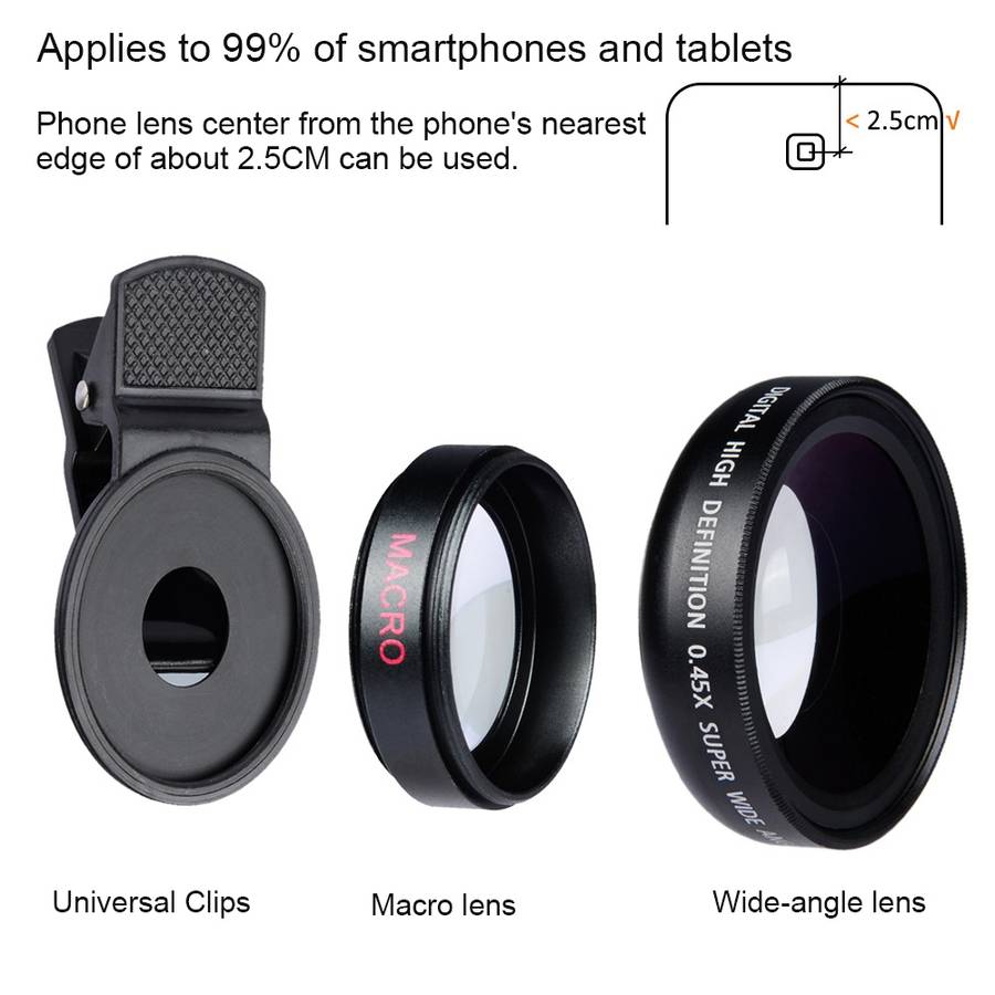 APEXEL APL-0.45WM 2 in 1 Universal 12.5X Macro Lens + 0.45X Wide-angle Lens Kit