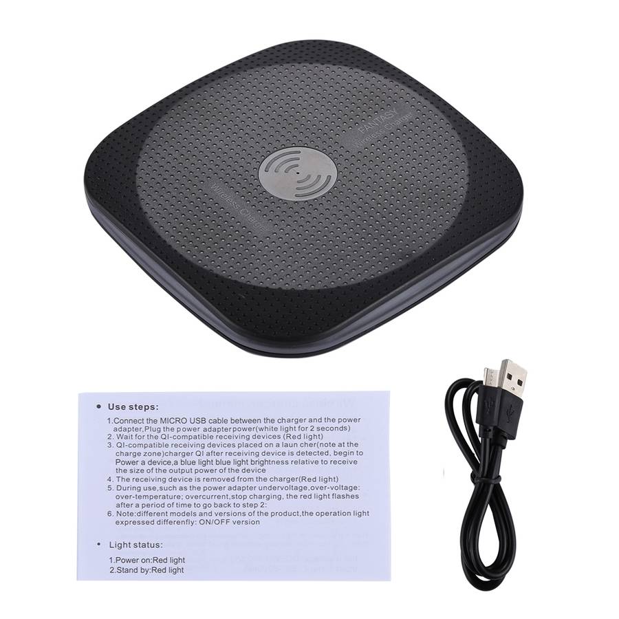 5V 1A Universal Square Qi Standard Fast Wireless Charger with Indicator Light(Black)