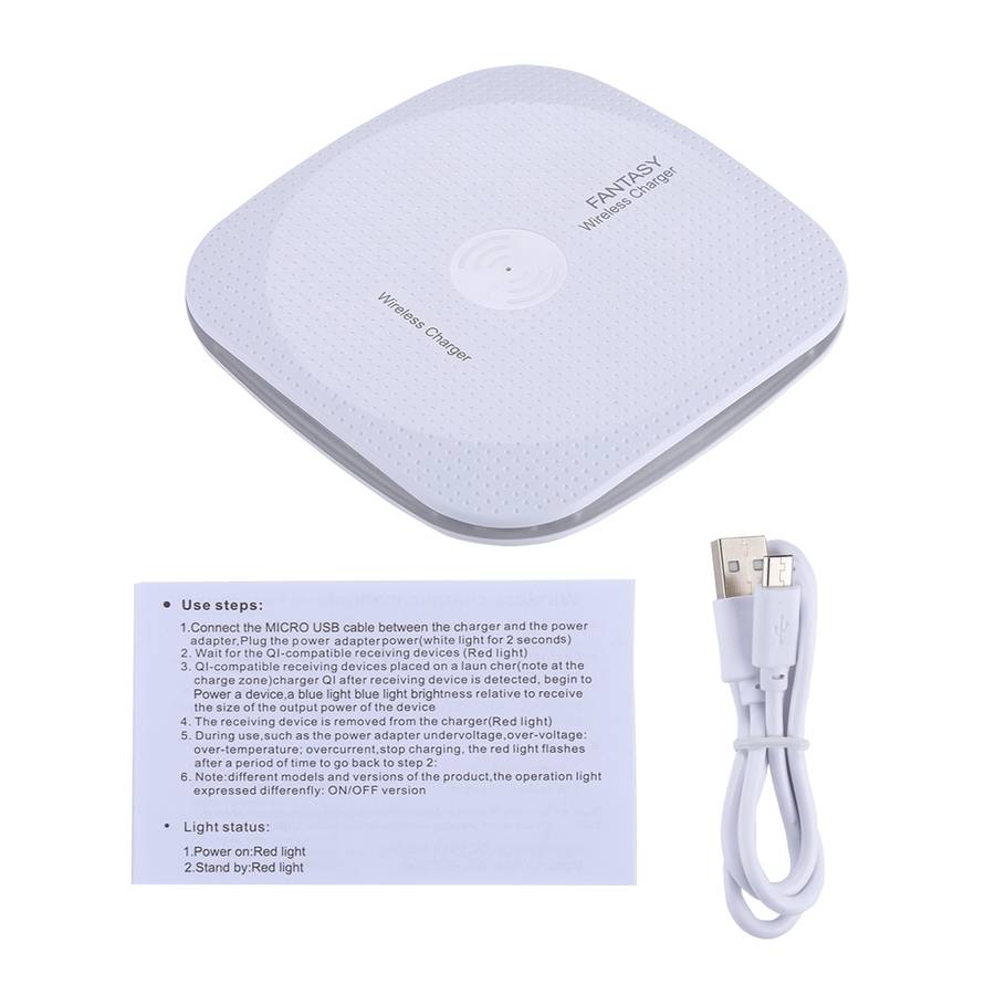 5V 1A Universal Square Qi Standard Fast Wireless Charger with Indicator Light(White)