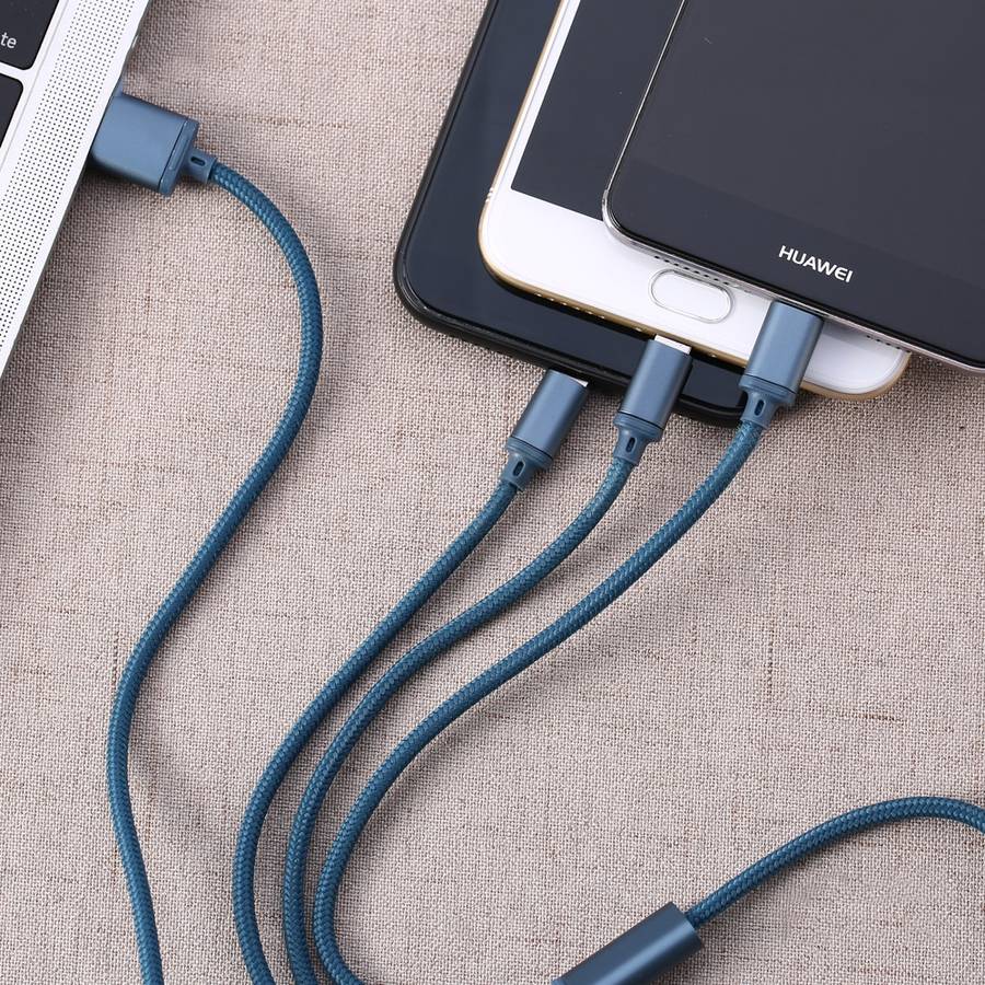 REMAX RC-131TH 1m 2.8A 3 in 1 USB to 8 Pin & USB-C / Type-C & Micro USB Charging Cable(Blue)