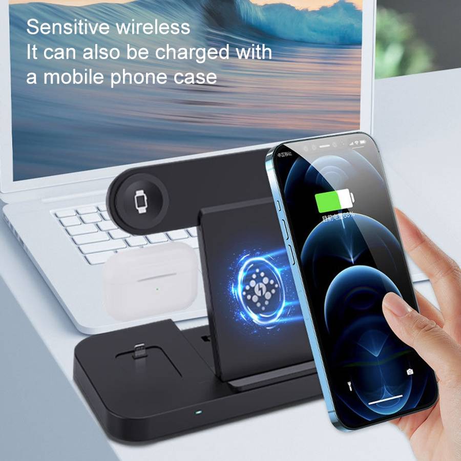 6 in 1 Multifunctional Foldable Vertical Wireless Charger (Black)