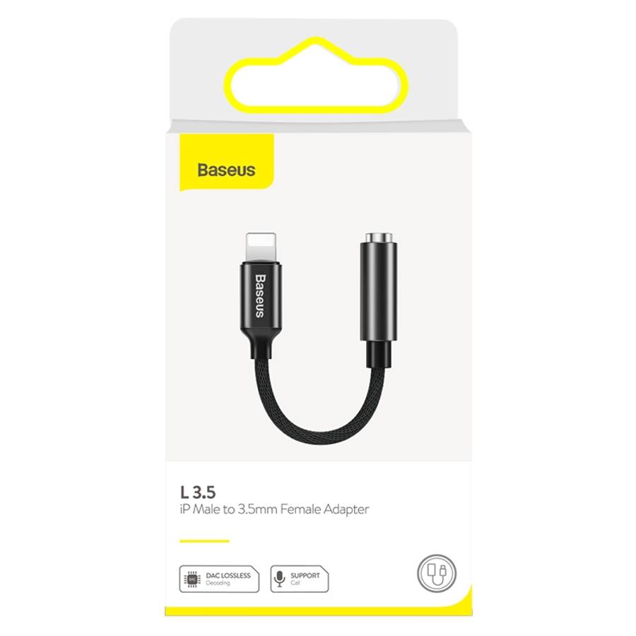 Baseus L3.5 8 Pin Male to 3.5mm Female Adapter with Cable(Black)