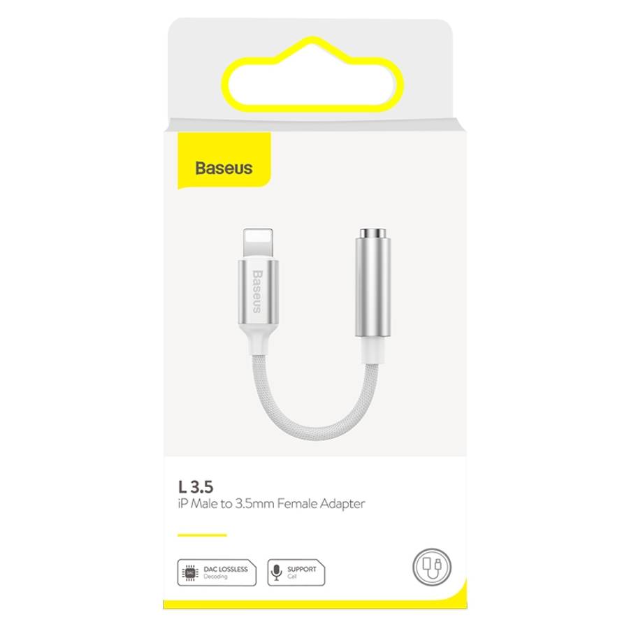 Baseus L3.5 8 Pin Male to 3.5mm Female Adapter with Cable(White)