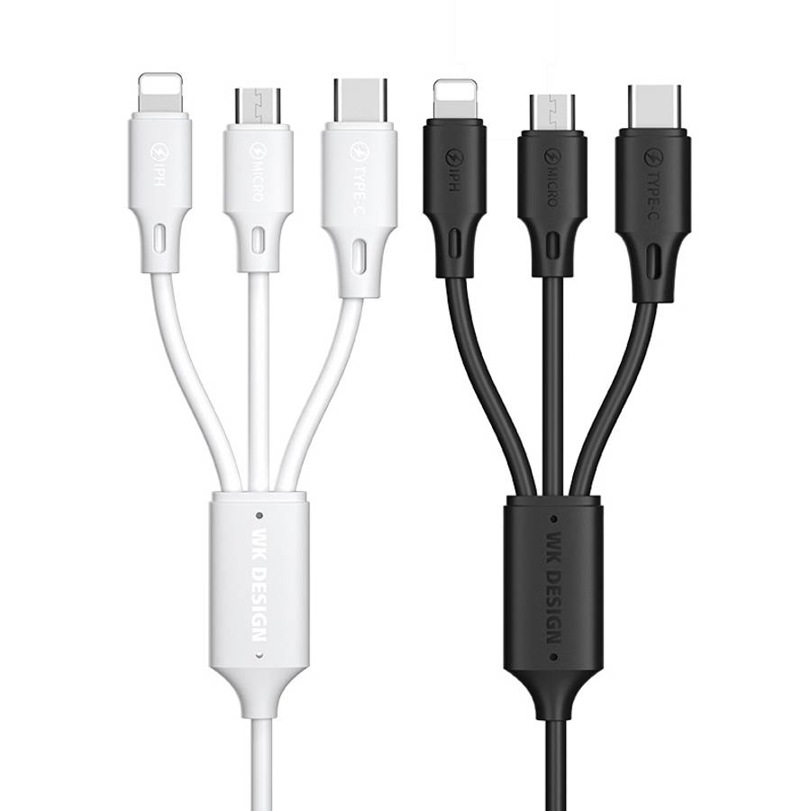 WK WDC-103 3A 3 In 1 8 Pin + Micro USB + Type-C / USB-C Fullspeed Pro Charging Data Ca ... (Black)