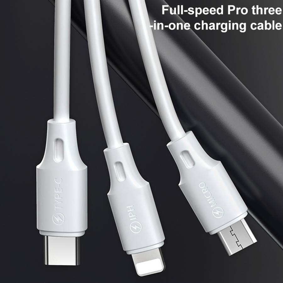 WK WDC-103 3A 3 In 1 8 Pin + Micro USB + Type-C / USB-C Fullspeed Pro Charging Data Ca ... (Black)