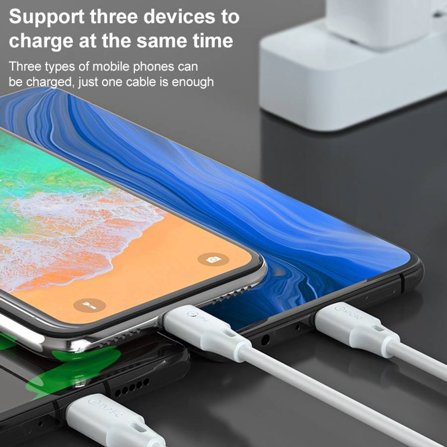 WK WDC-103 3A 3 In 1 8 Pin + Micro USB + Type-C / USB-C Fullspeed Pro Charging Data Ca ... (Black)