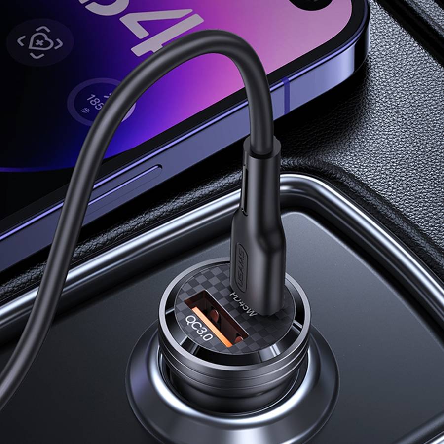 USAMS US-CC175 C35 45W Aluminum Alloy Transparent Dual USB Port Mini Car Charger (Black)