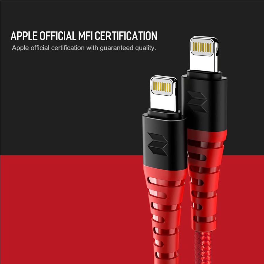 Rock Space 1m 2.4A Max MFi Certificated USB to 8 Pin Nylon Braided Round Cord Data Sync Charge Cab