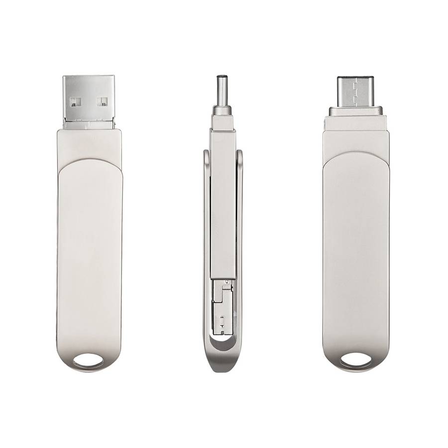 RQW-10X 3 in 1 USB 2.0 & 8 Pin & USB-C / Type-C 64GB Flash Drive